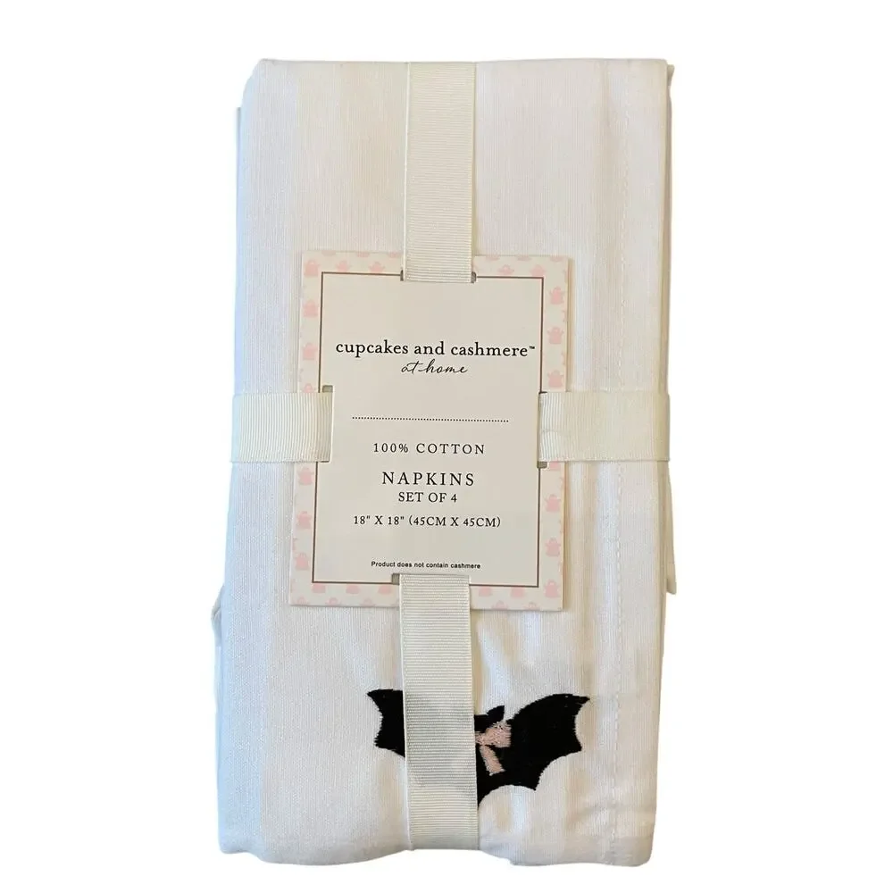 CUPCAKES & CASHMERE Set Of 4 Embroidered Bat With Bow Napkins